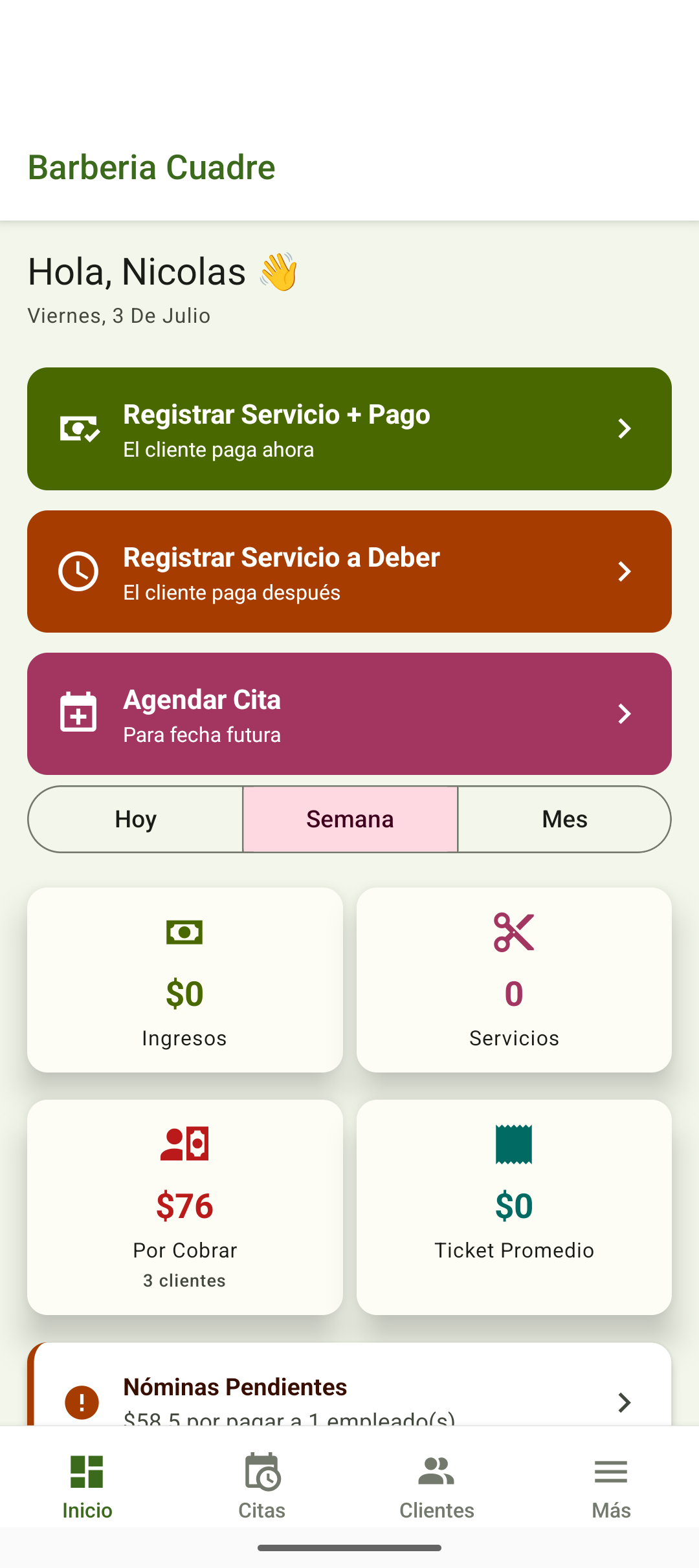 Acciones rápidas y resumen en CuadreAPP